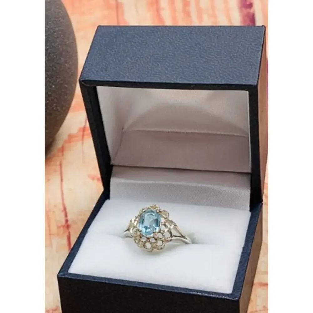 925 Sterling Silver Topaz Ring Size 7.5